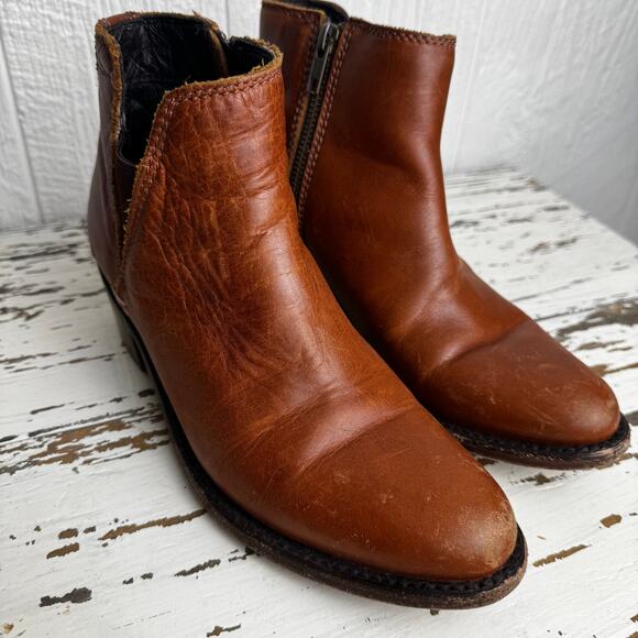 Liberty Black Size 6 Brown Distressed Botties Round Toe Leather Boot Made Mexico - Picture 6 of 14